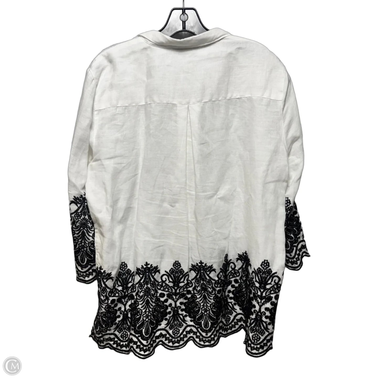 Embroidered Top 3/4 Sleeve By John Mark In White, Size: L