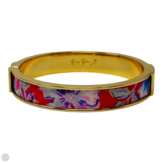 Floral & Gold Tone Hinged Cuff Bracelet Designer By Lilly Pulitzer