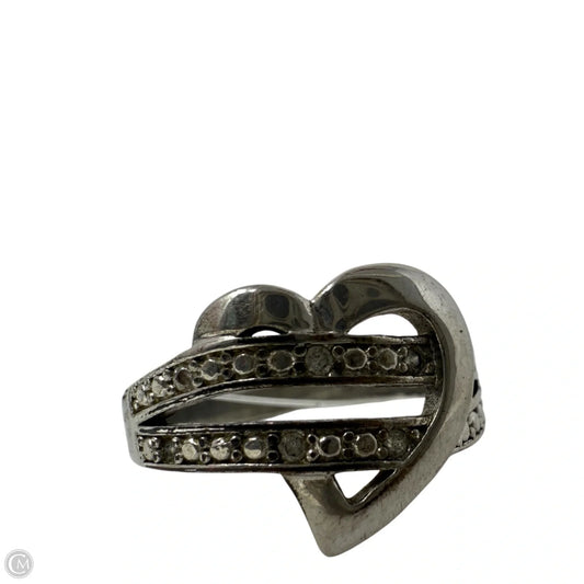 Vintage Sterling Silver & Cubic Zirconia Heart Statement Ring, Size: 9