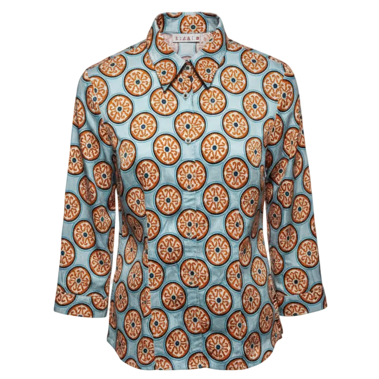 Rome Shirt By Tizzie by Dizzy Lizzie In Blue & Orange, Size: S