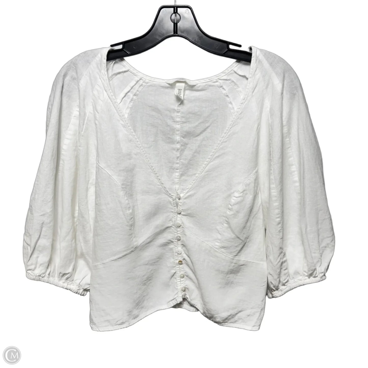 Linen Blend Top Short Sleeve By H&m In White, Size: M