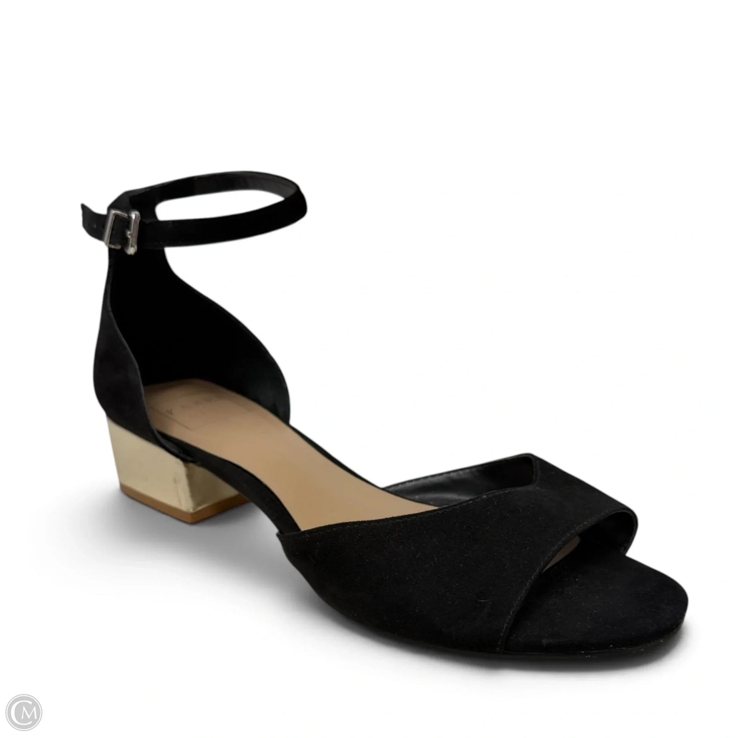 Danni  Block Heel Sandals By Kaari Blue In Black & Gold, Size: 8.5