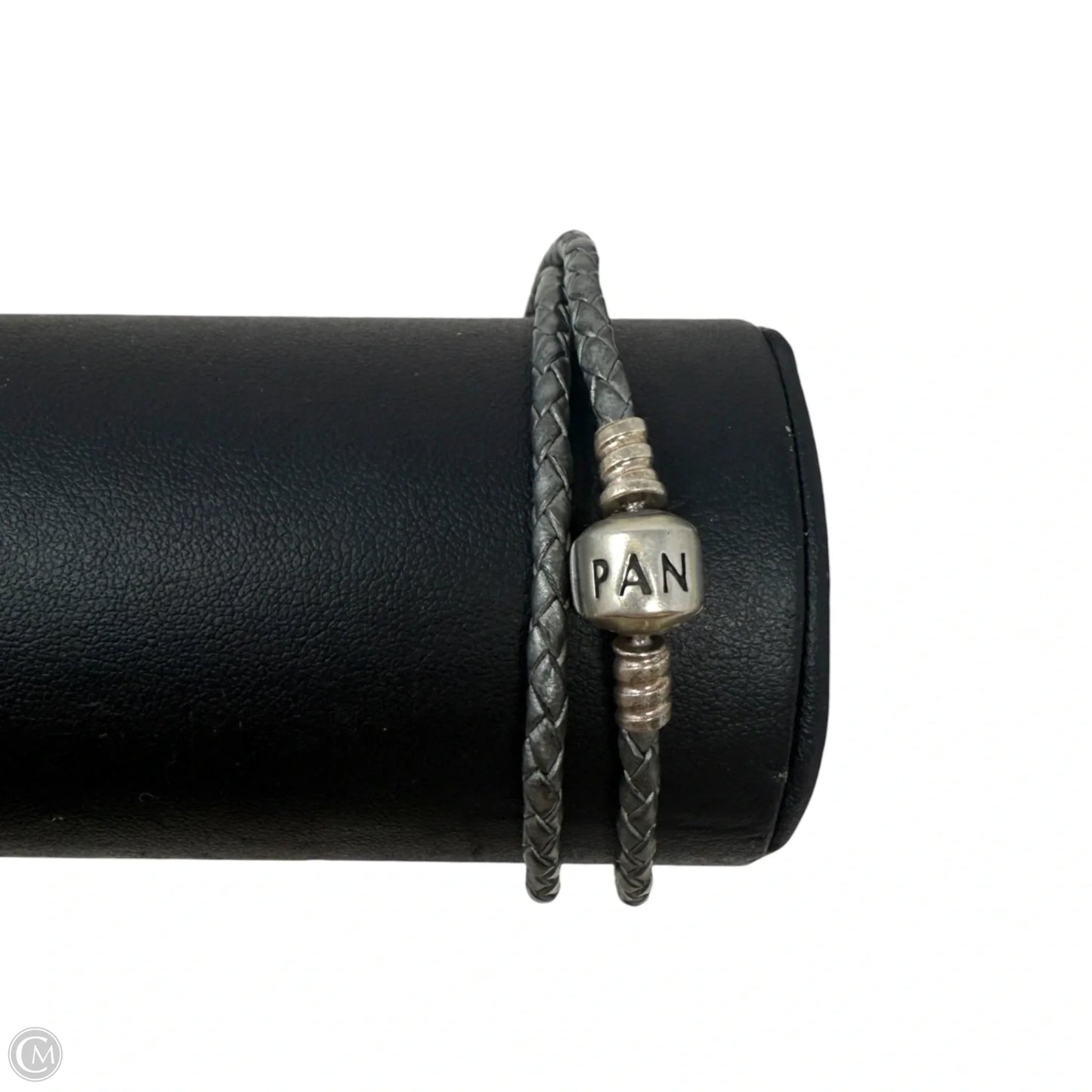Sterling Silver & Braided Leather Double Bracelet with Barrel Clasp In Silver-Grey By Pandora