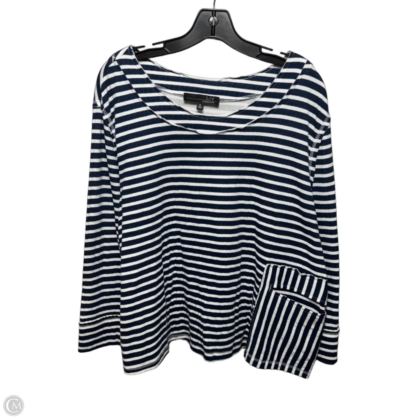 Patch Pocket Top Long Sleeve By liv by habitat In Navy Striped Pattern, Size: Xl