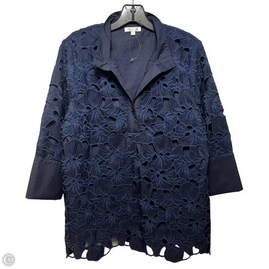 Eyelet Top Long Sleeve By Jade In Navy, Size: M