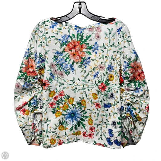 Wildflower Voile Ruched Sleeve Top Long Sleeve By Pearl In Floral Print, Size: M