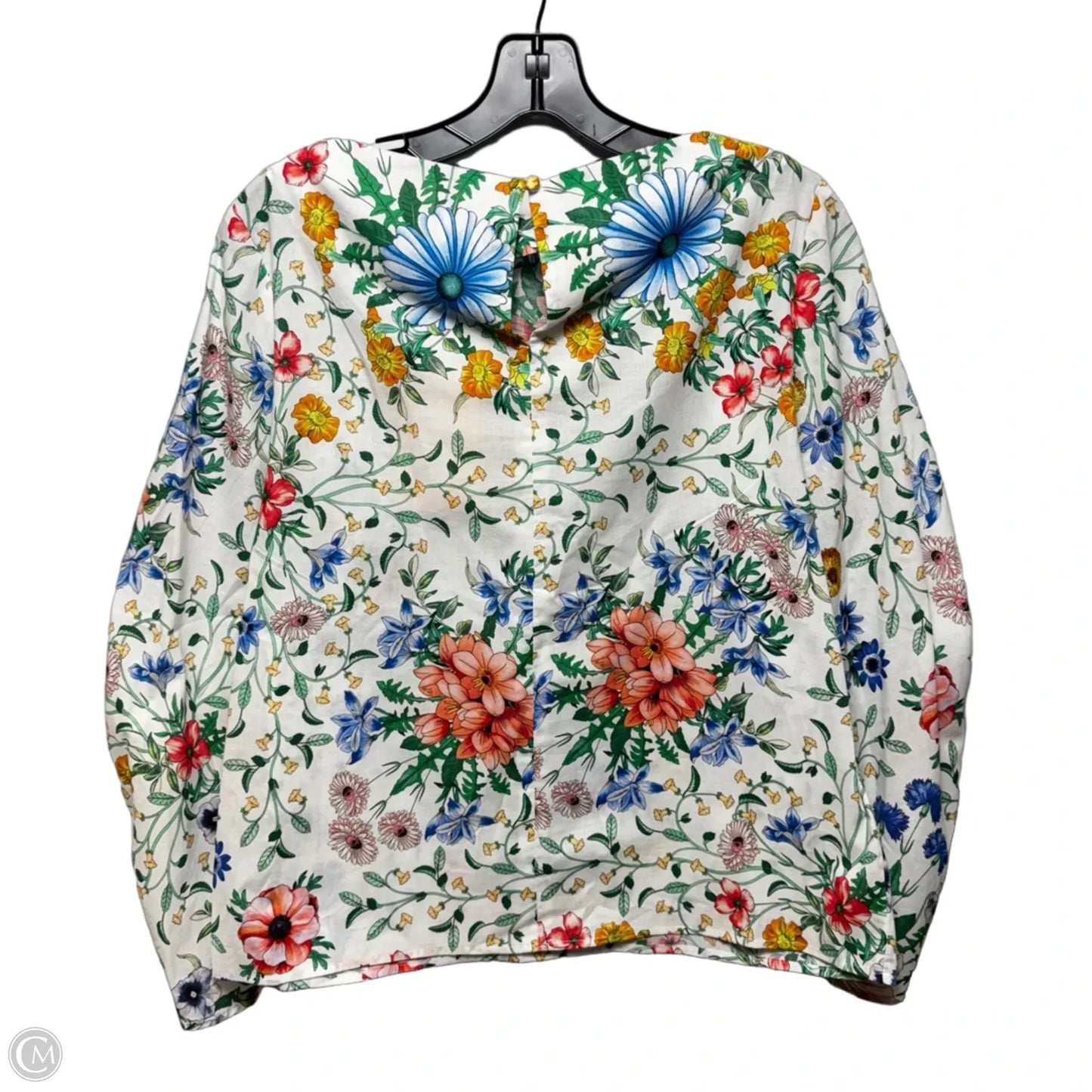 Wildflower Voile Ruched Sleeve Top Long Sleeve By Pearl In Floral Print, Size: M