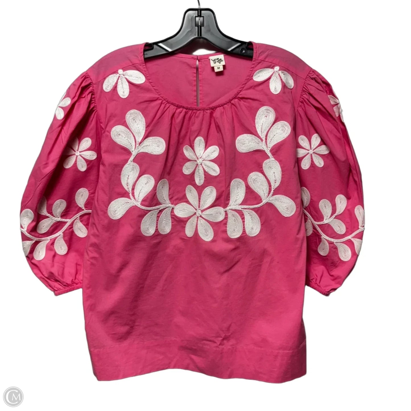 Embroidered Top 3/4 Sleeve By Ivy Jane In Pink & White, Size: M