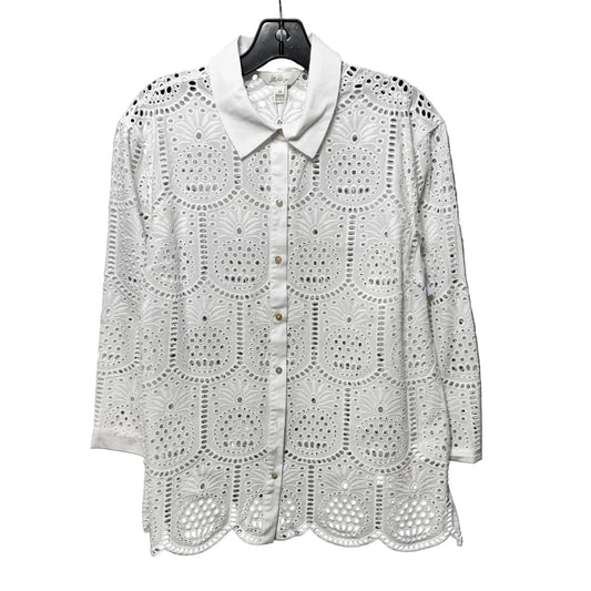 Gracee Pineapple Eyelet Top Long Sleeve Designer By Lilly Pulitzer In White, Size: M
