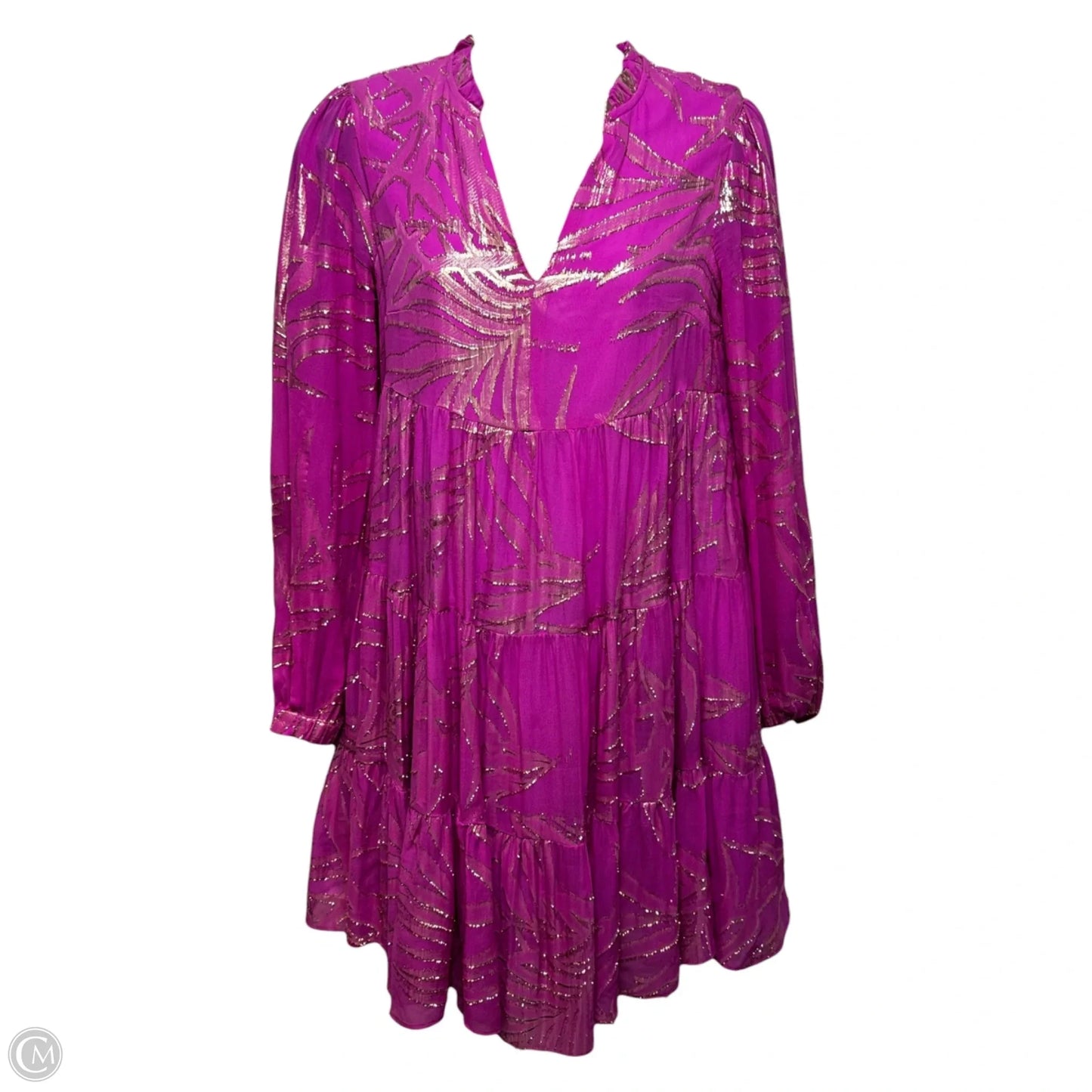 Sarita Silk Metallic Dress Designer By Lilly Pulitzer In Gold & Pink, Size: 0