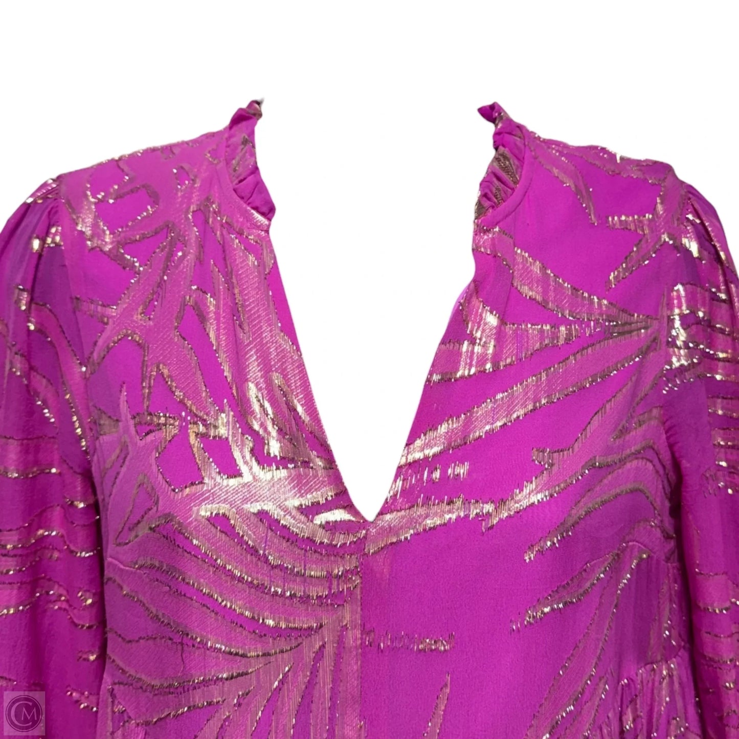 Sarita Silk Metallic Dress Designer By Lilly Pulitzer In Gold & Pink, Size: 0