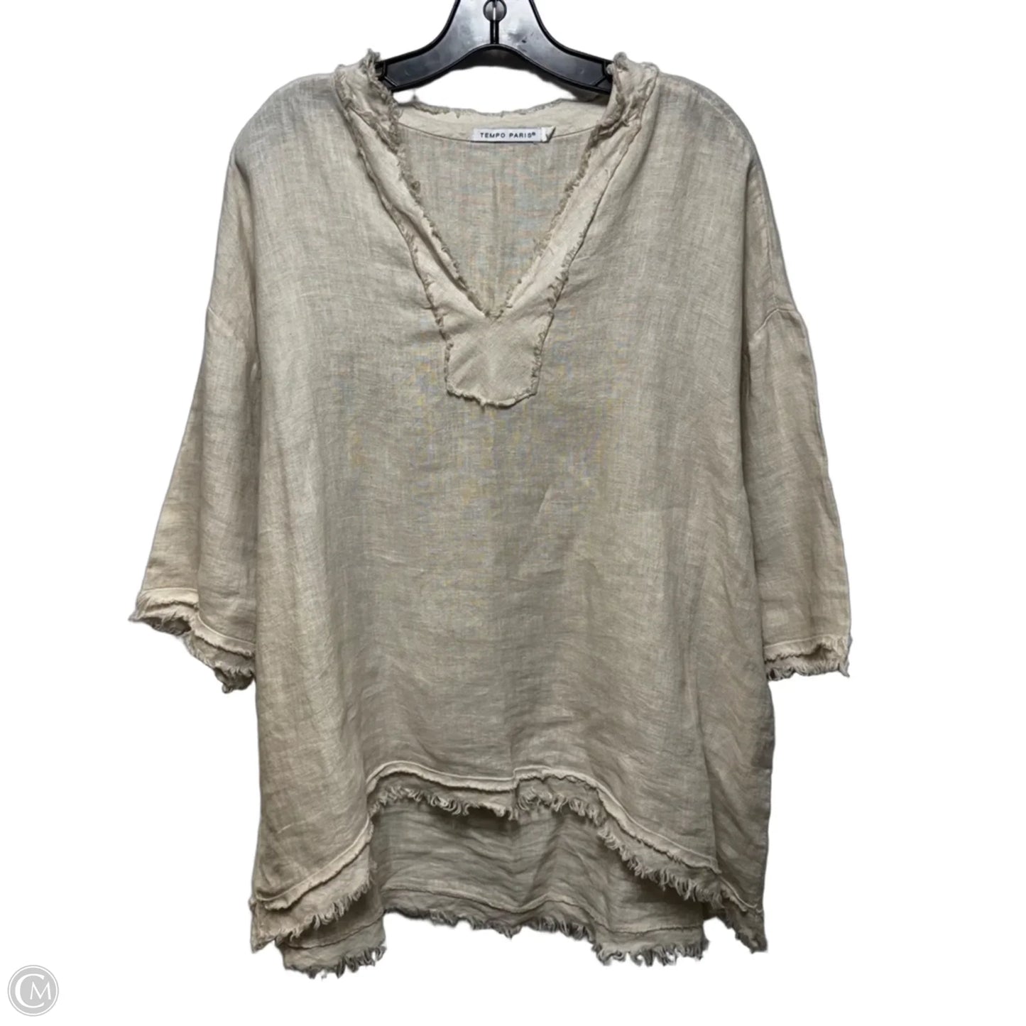 Linen Tunic 3/4 Sleeve By Tempo Paris In Cream, Size: M
