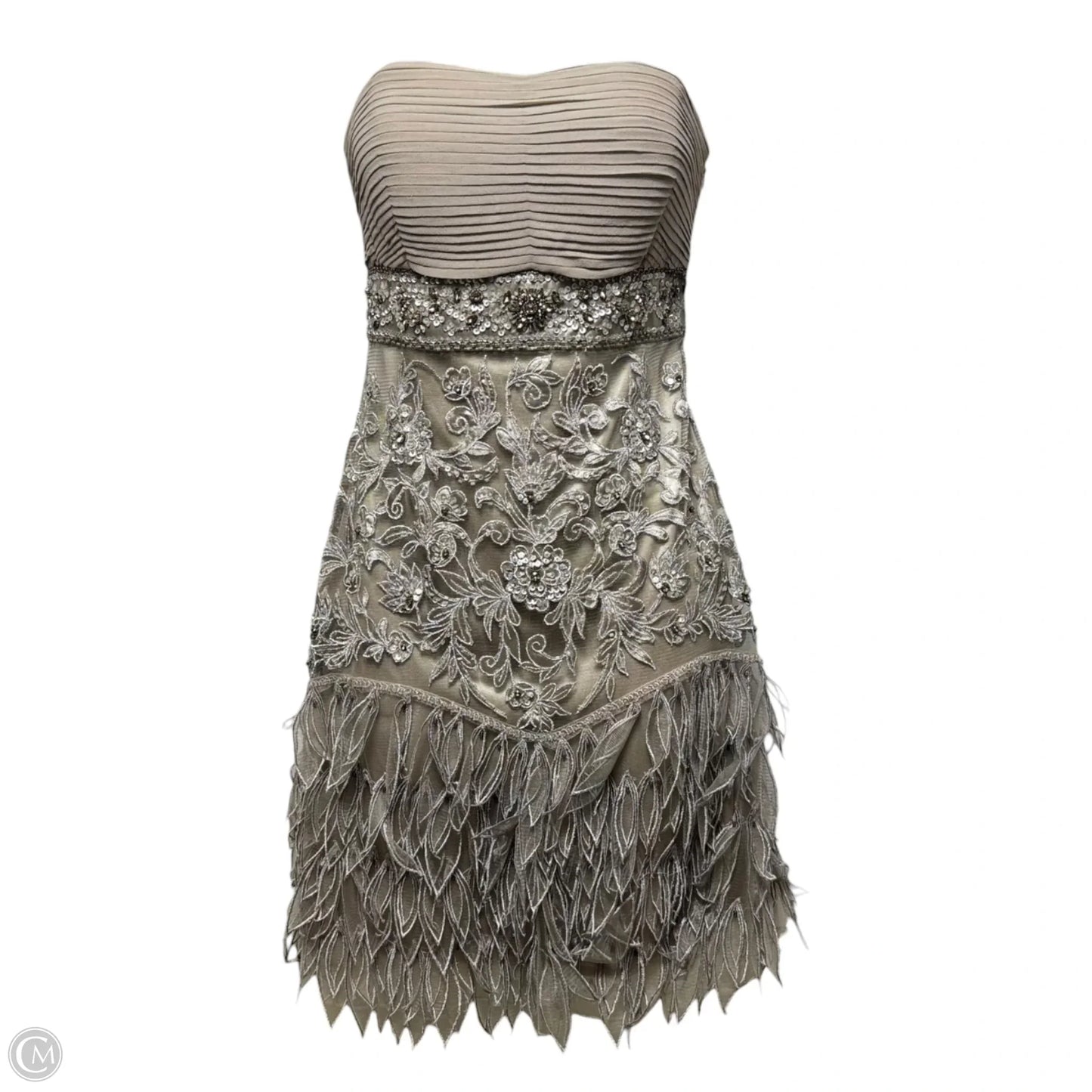 Strapless Embellished Petal Cocktail Dress By Sue Wong Nocturne In Silver, Size: 4