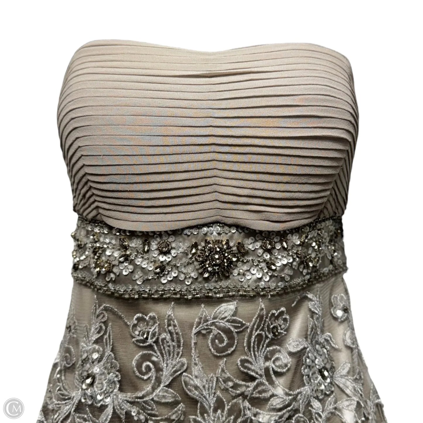 Strapless Embellished Petal Cocktail Dress By Sue Wong Nocturne In Silver, Size: 4