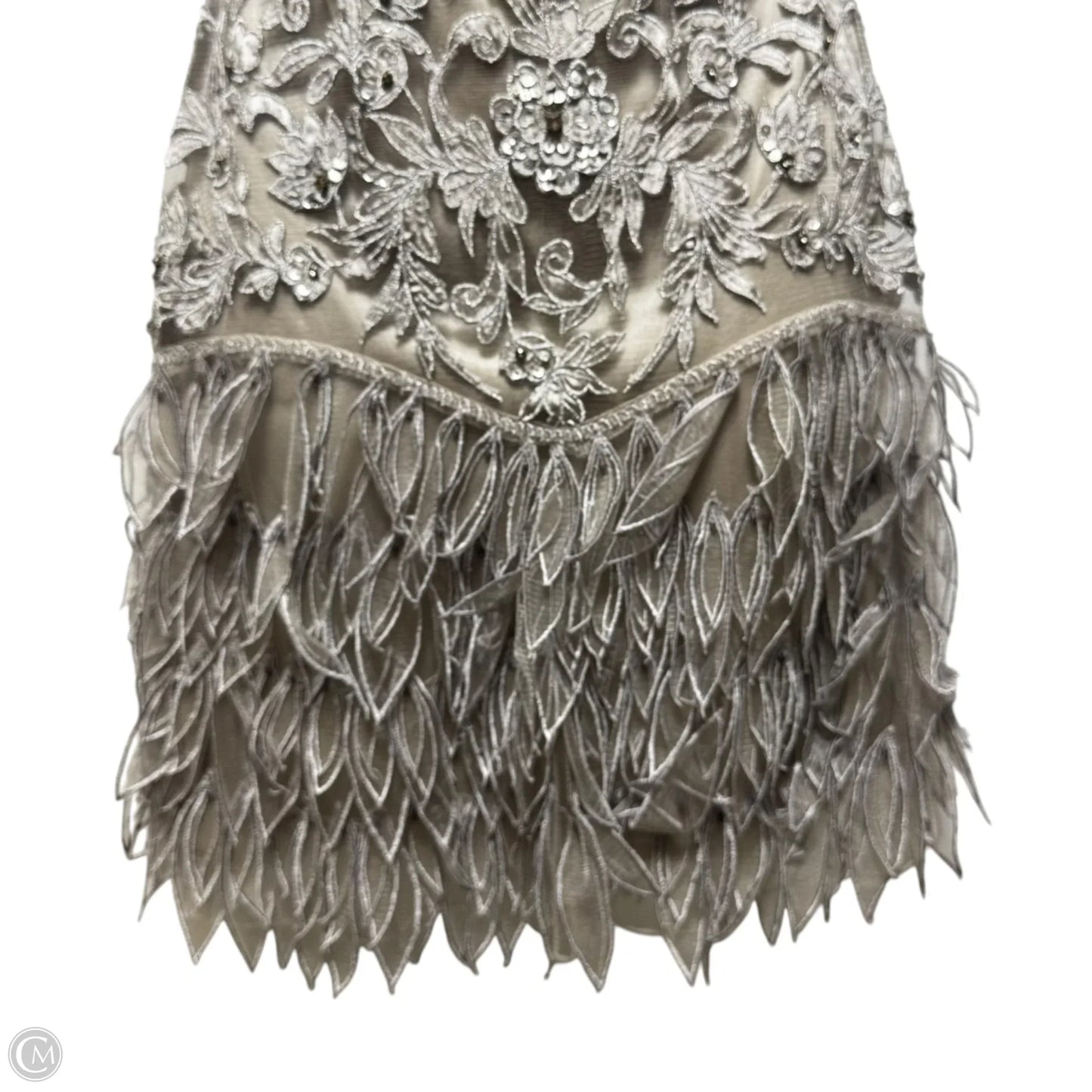 Strapless Embellished Petal Cocktail Dress By Sue Wong Nocturne In Silver, Size: 4