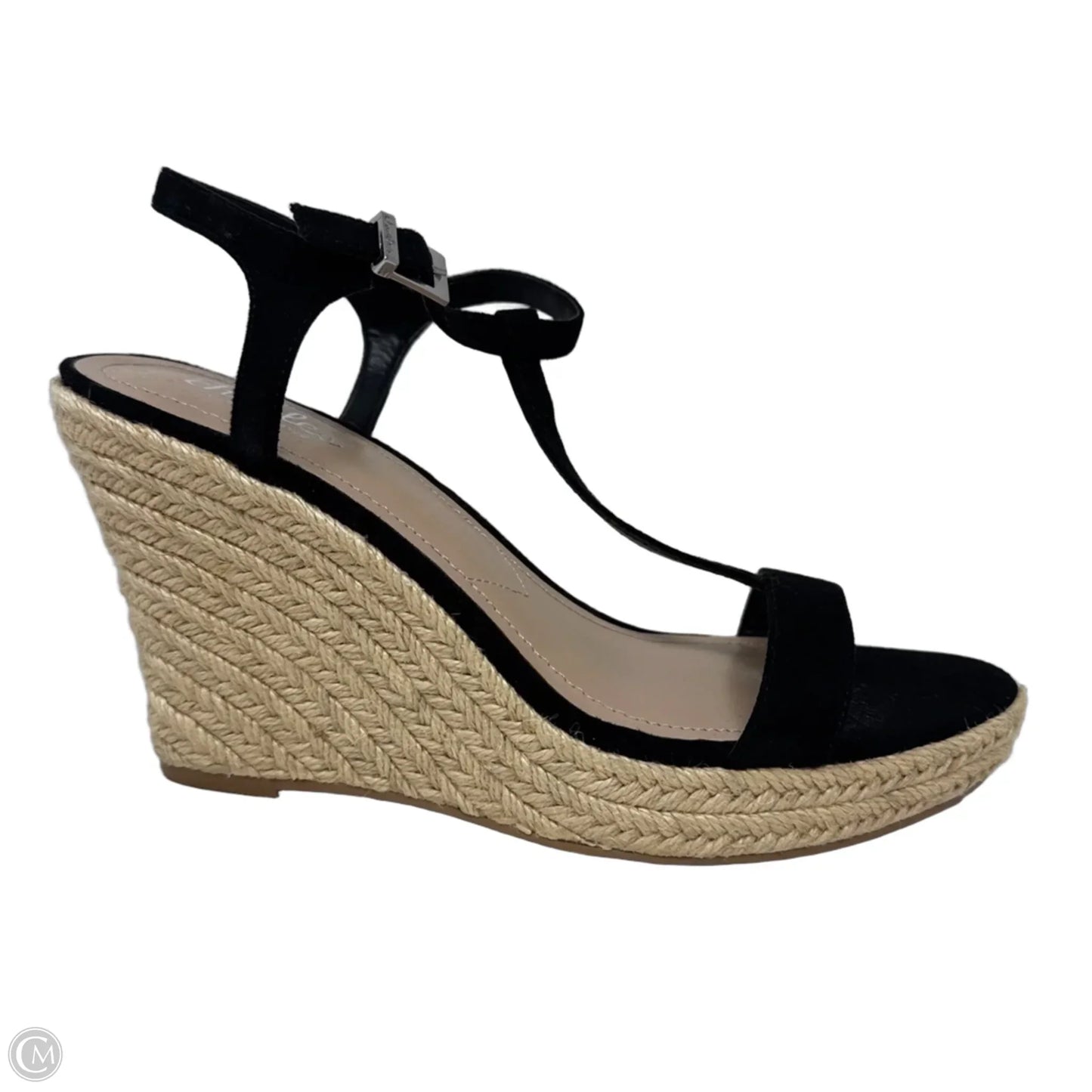T Strap Espadrille Wedge Shoes By Charles By Charles David In Black, Size: 8
