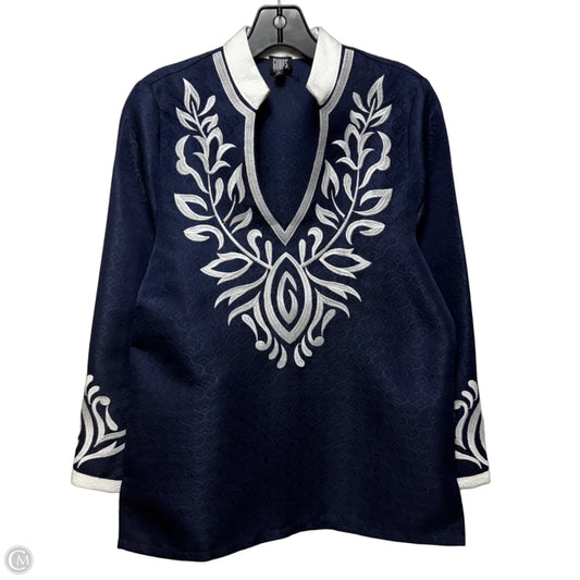 Embroidered Tunic Long Sleeve By Gump’s In Blue & White, Size: S