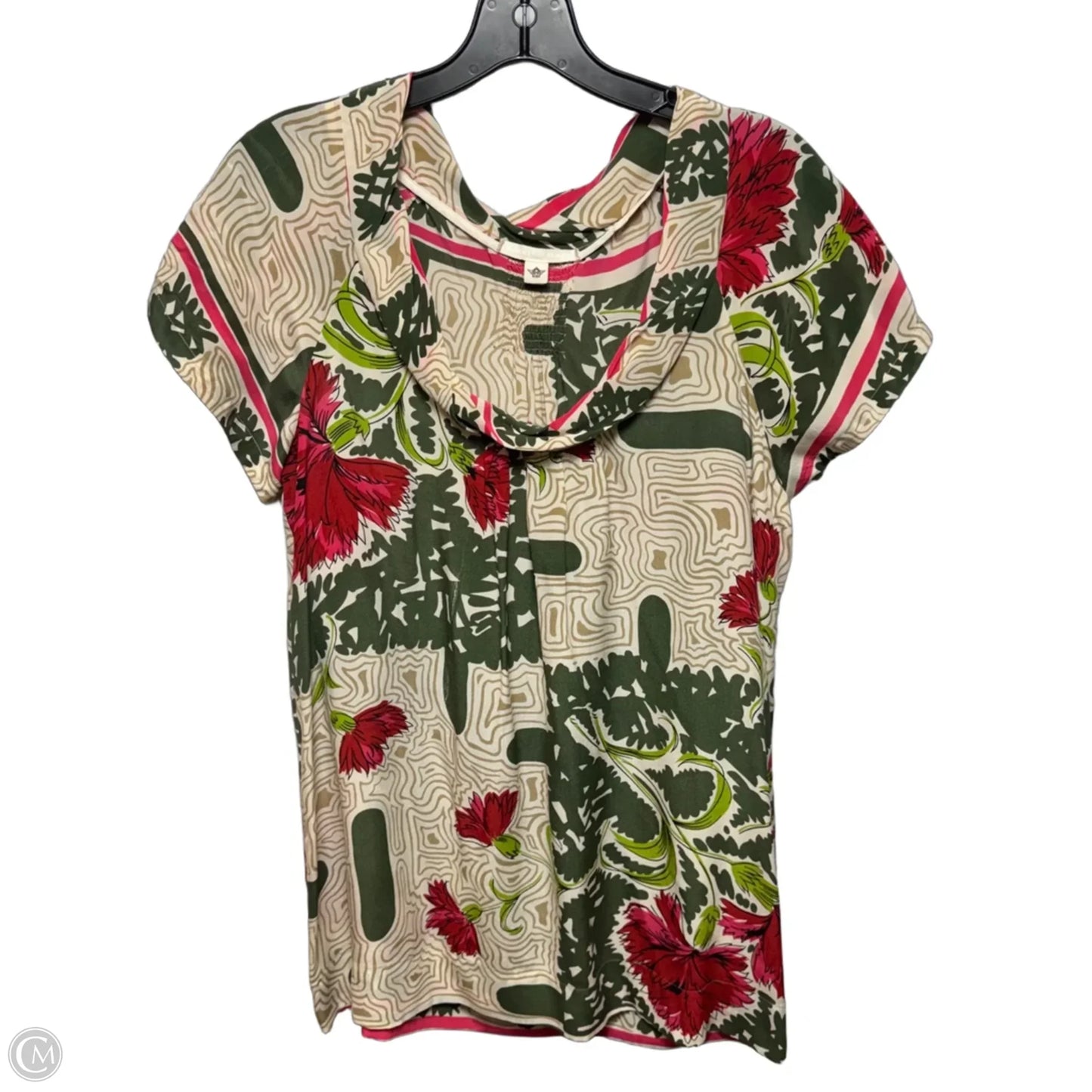 Silk Top Short Sleeve By Burning Torch In Floral Print, Size: M