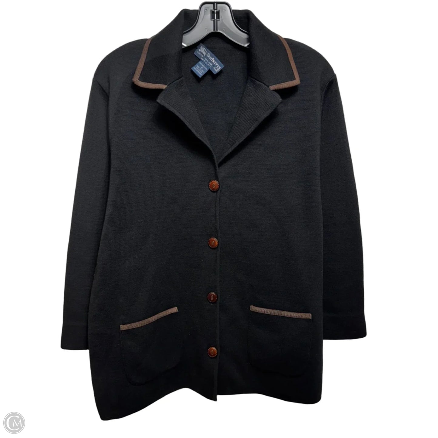 Vintage Knit Blazer Luxury Designer By Burberry In Black, Size: M