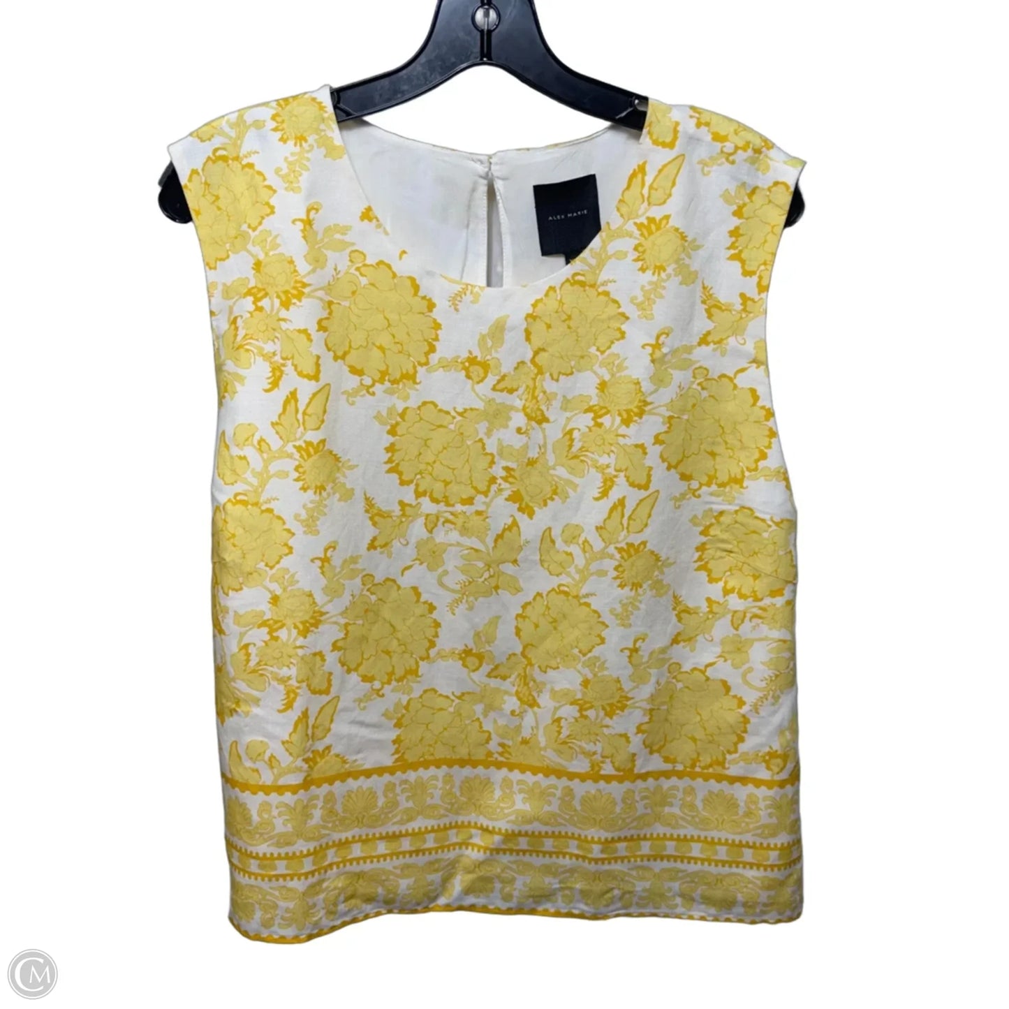 Top Sleeveless By Alex Marie In White & Yellow Floral, Size: Xxl