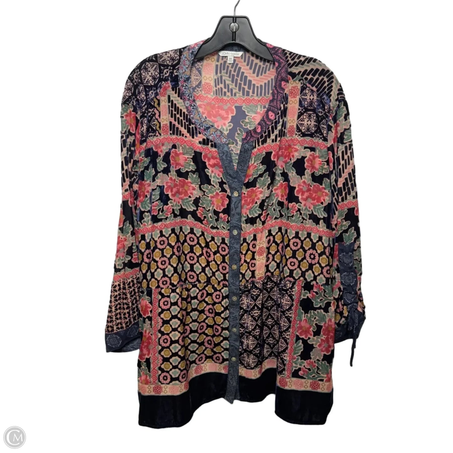 Fleur De Lis Top Long Sleeve By John Mark In Floral Print, Size: 3x