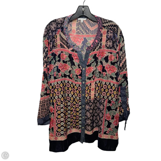 Fleur De Lis Top Long Sleeve By John Mark In Floral Print, Size: 3x