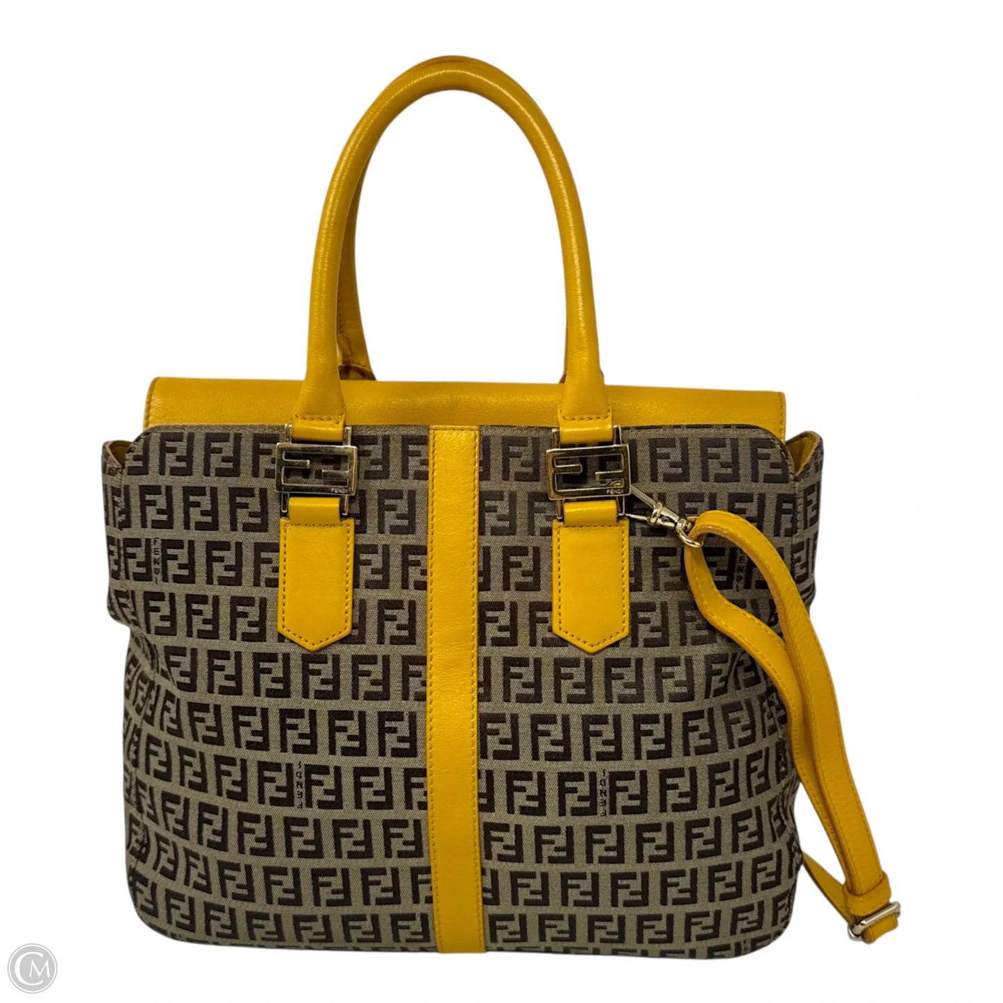 Zucchino Leather Trim Canvas Handbag Luxury Designer By Fendi, Size: Medium