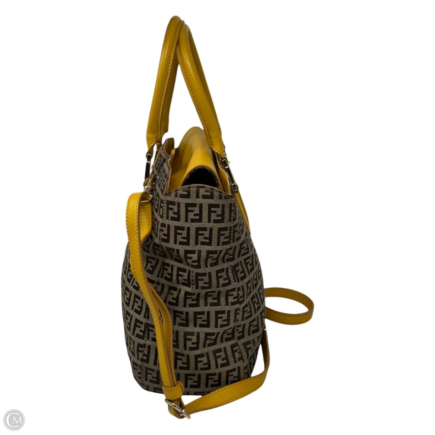 Zucchino Leather Trim Canvas Handbag Luxury Designer By Fendi, Size: Medium
