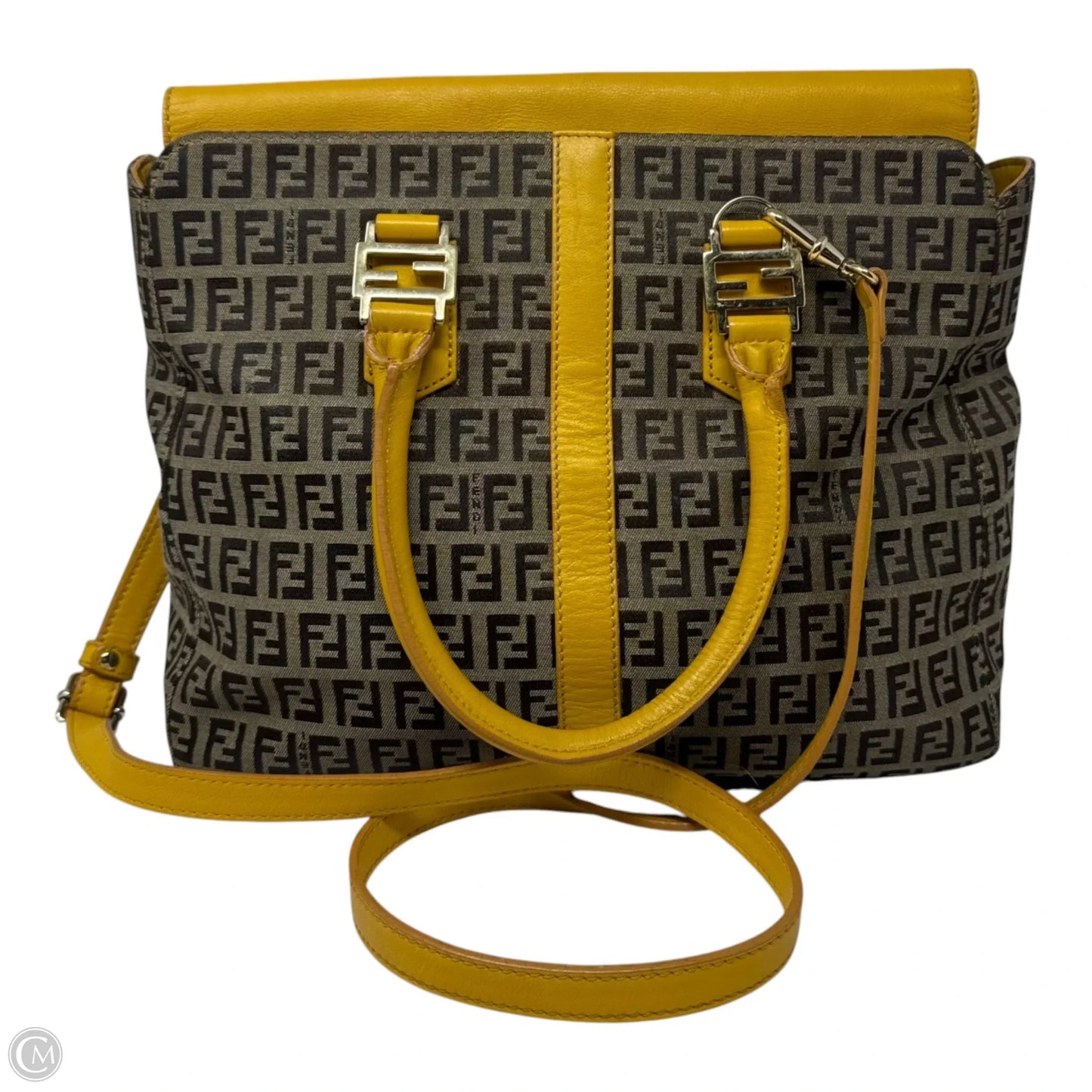 Zucchino Leather Trim Canvas Handbag Luxury Designer By Fendi, Size: Medium