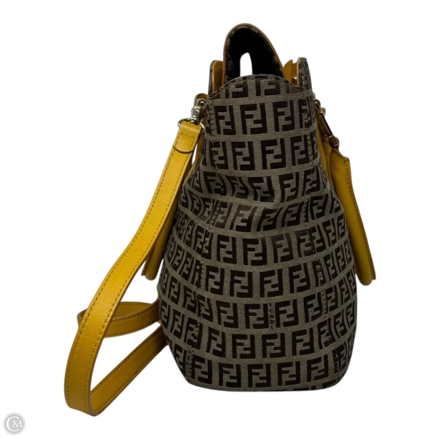 Zucchino Leather Trim Canvas Handbag Luxury Designer By Fendi, Size: Medium