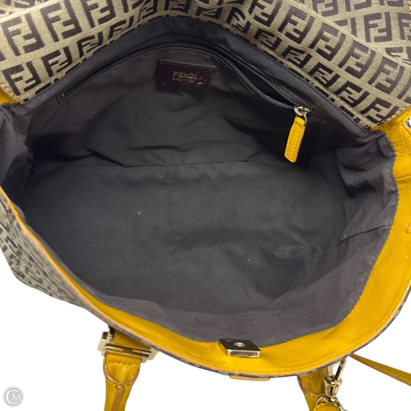Zucchino Leather Trim Canvas Handbag Luxury Designer By Fendi, Size: Medium