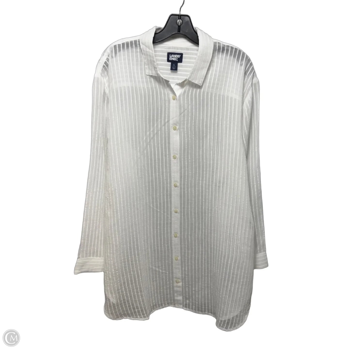 Sheer Top Long Sleeve By Lands End In White, Size: L (14-16)