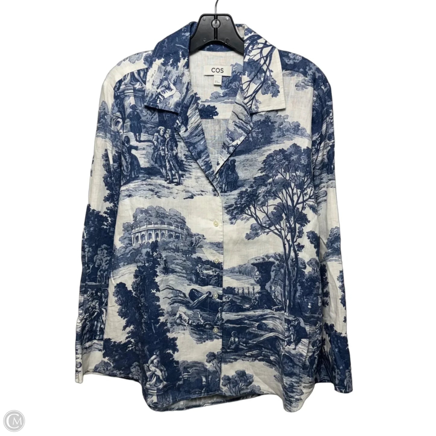Linen Top Long Sleeve By Cos In Blue & Cream, Size: 10