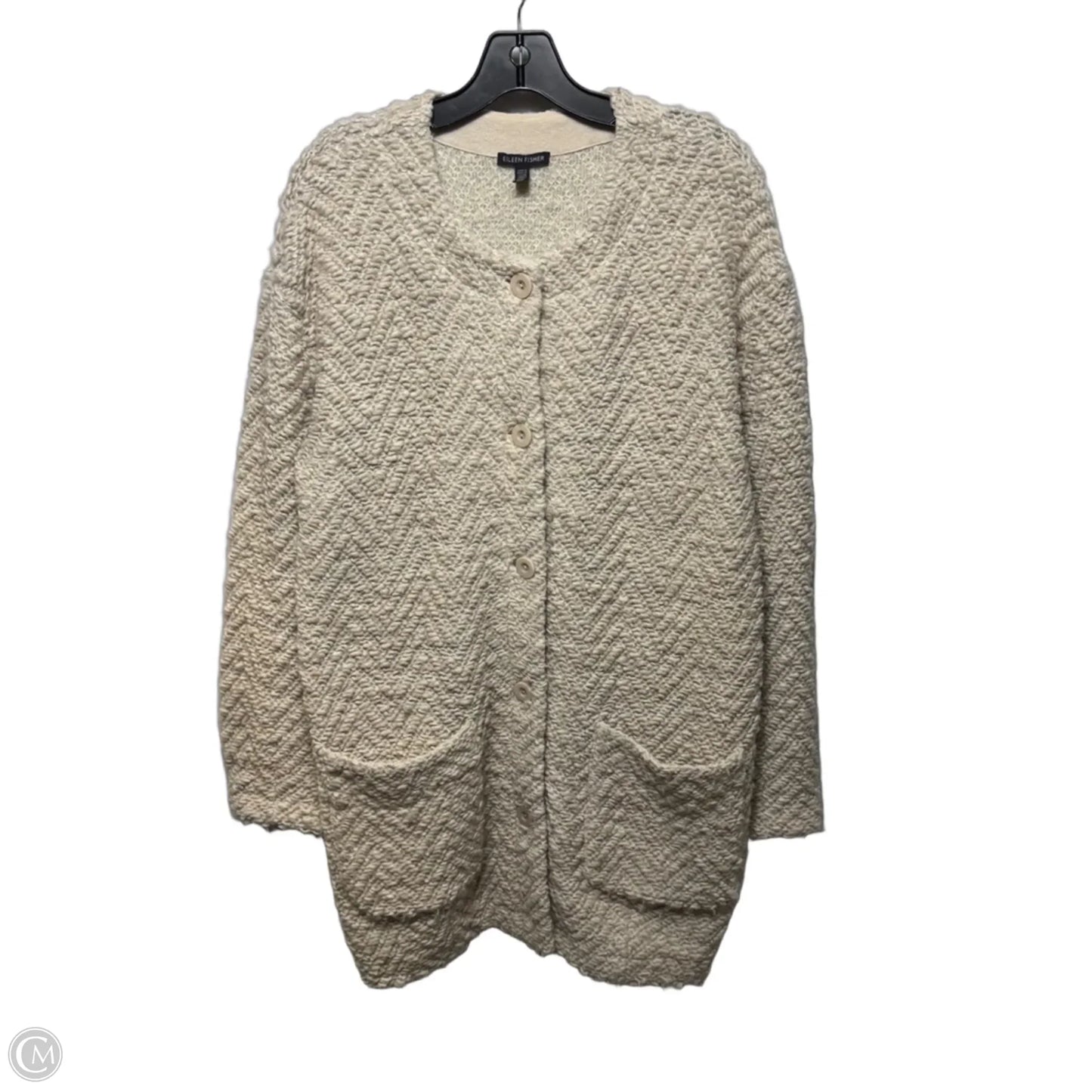Wool Blend Sweater Cardigan By Eileen Fisher In Cream, Size: M