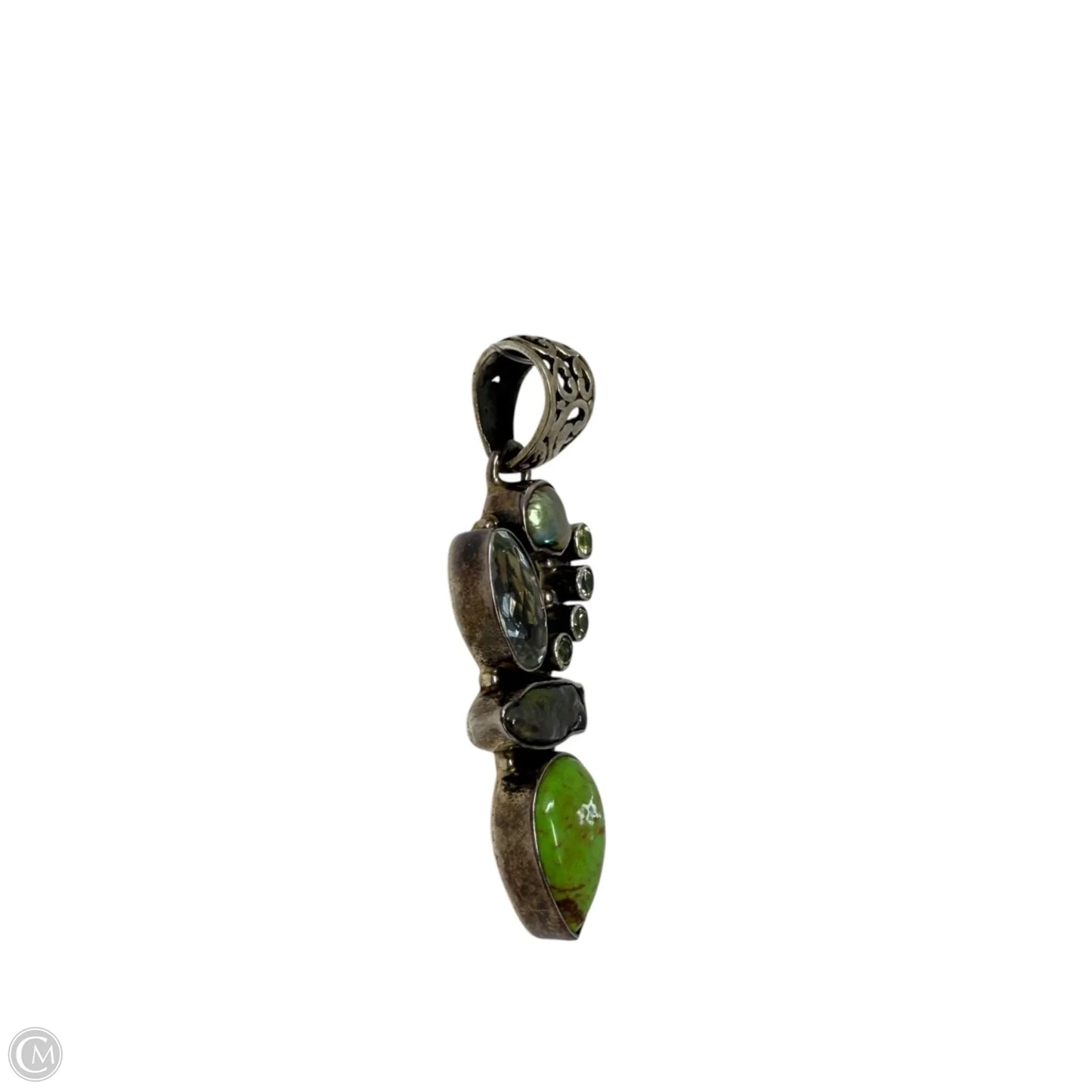 Sterling Silver, Paua Shell, Pearl, Peridot, & Gaspeite Pendant