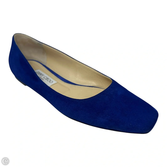 Suede Square Toe Flats Shoes Luxury Designer By Jimmy Choo In Blue, Size: 38.5