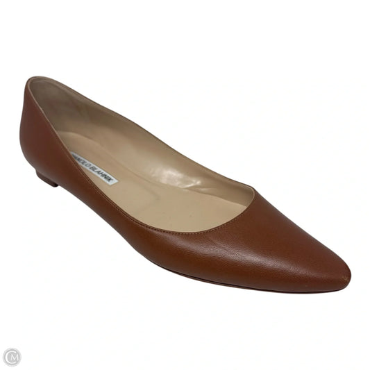 Lanza BB Leather Ballerina Flat Shoes Luxury Designer By Manolo Blahnik In Tan, Size: 39.5