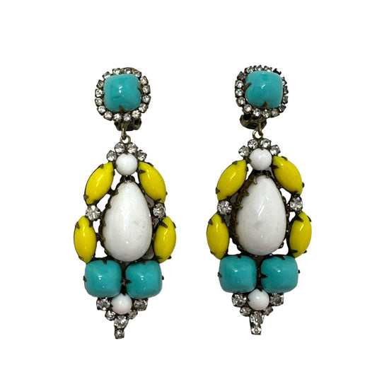 Crystal Turquoise Cabochon Pear Drop Clip-On Earrings Luxury Designer By Kenneth Jay Lane