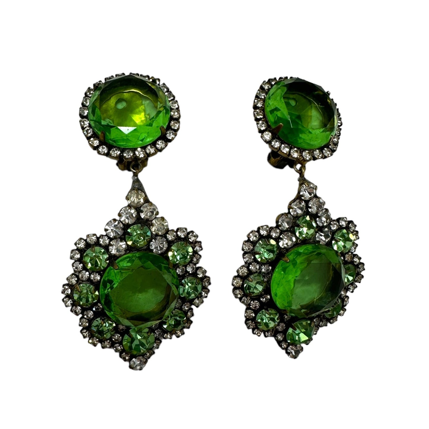 Crystal Peridot Drop Clip Earrings Luxury Designer By Kenneth Jay Lane