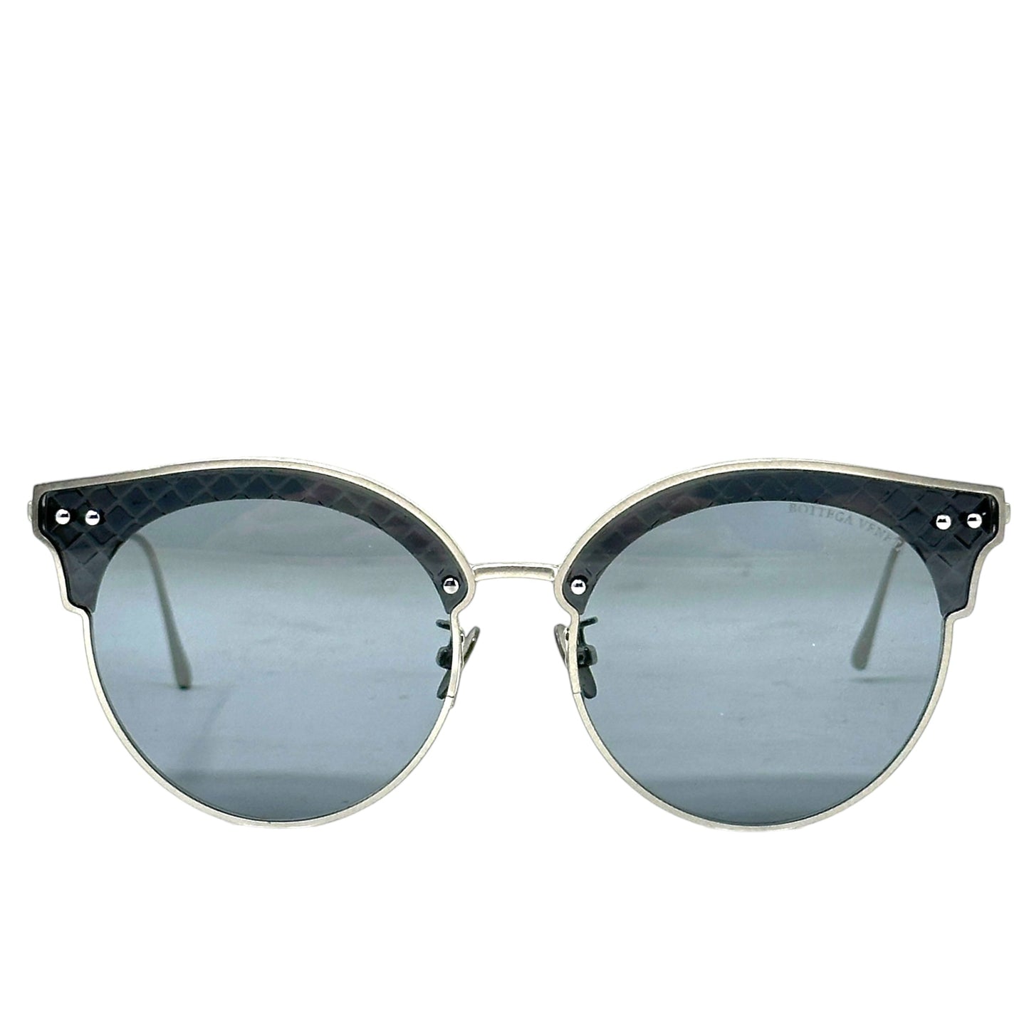 Timeless Elegance BV0210S Sunglasses Luxury Designer By Bottega Veneta In Silver/Blue, Size: Large