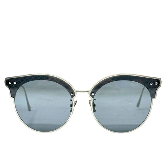 Timeless Elegance BV0210S Sunglasses Luxury Designer By Bottega Veneta In Silver/Blue, Size: Large