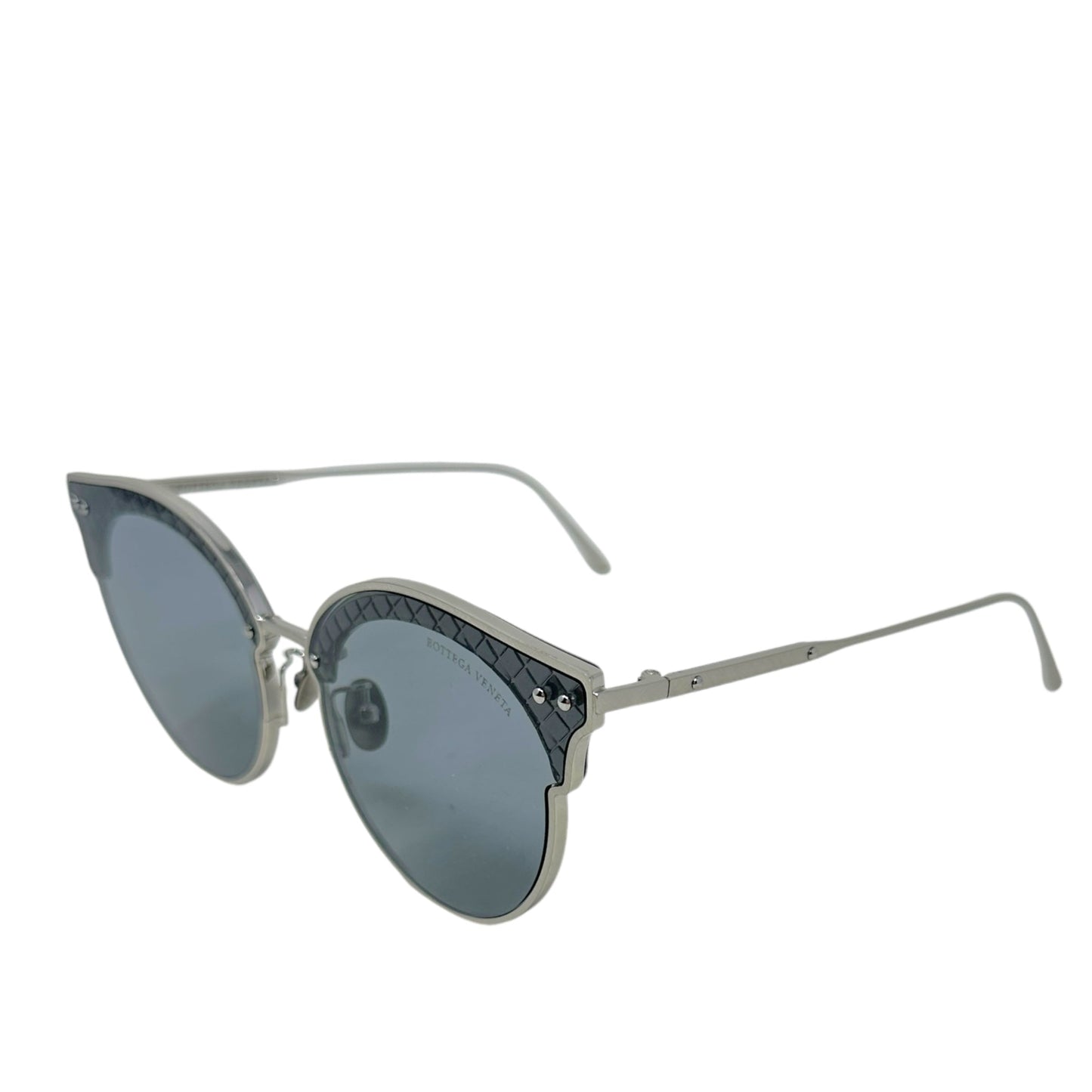 Timeless Elegance BV0210S Sunglasses Luxury Designer By Bottega Veneta In Silver/Blue, Size: Large