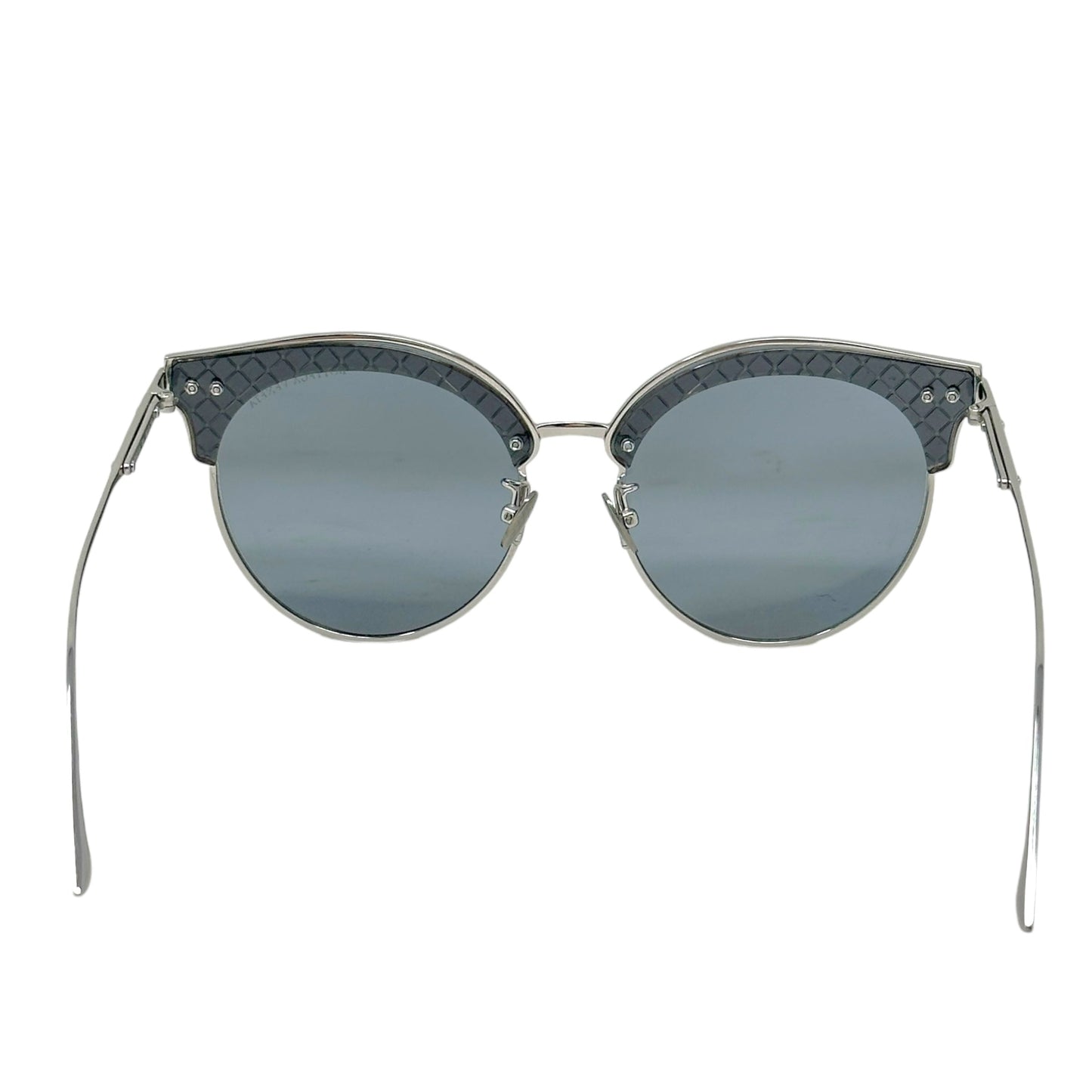 Timeless Elegance BV0210S Sunglasses Luxury Designer By Bottega Veneta In Silver/Blue, Size: Large