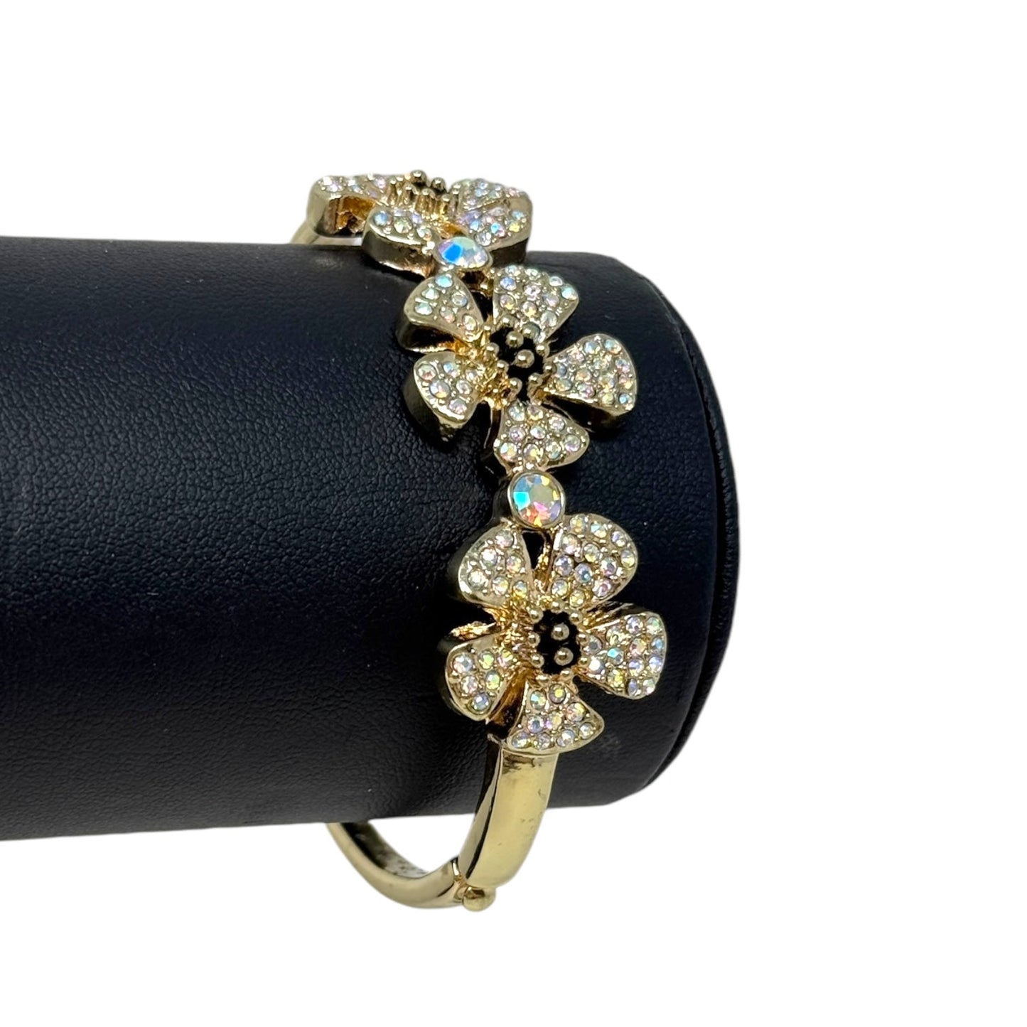 Crystal Flower Hinged Bangle Bracelet By Betsey Johnson