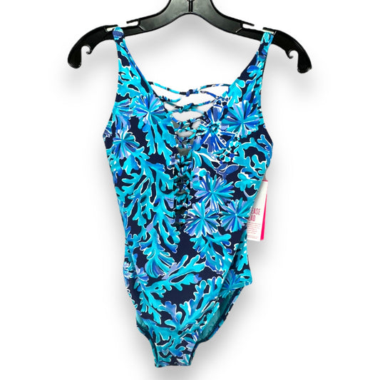 Isle Lattice One-Piece Swimsuit Designer By Lilly Pulitzer In Bright Navy In Too Deep , Size: 2