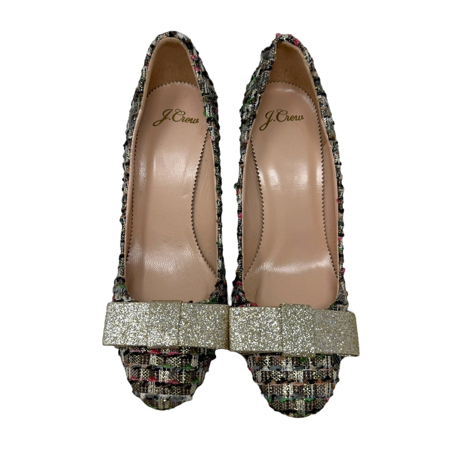 Tweed Pumps With Gold Bow By J. Crew In Gold, Size: 6