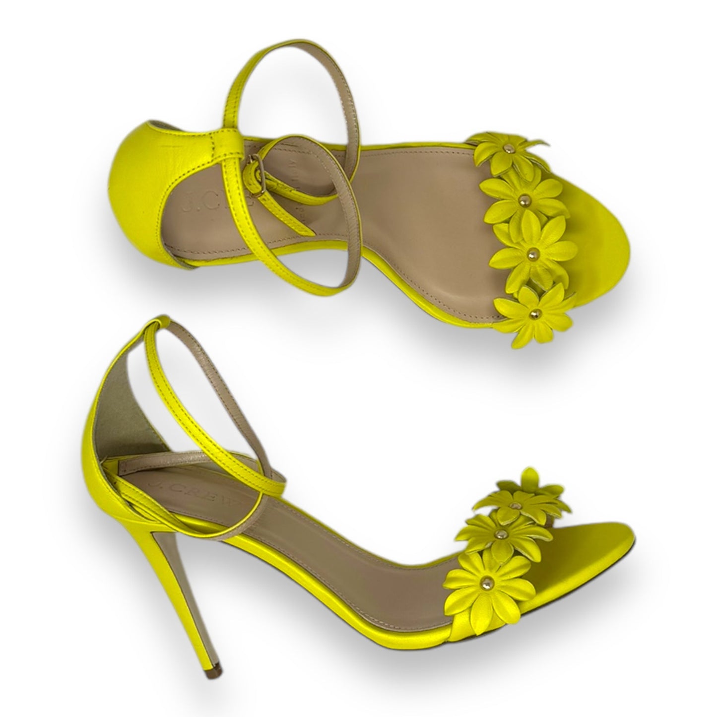 Leather Flower Shoes Heels Stiletto By J. Crew In Yellow, Size: 7