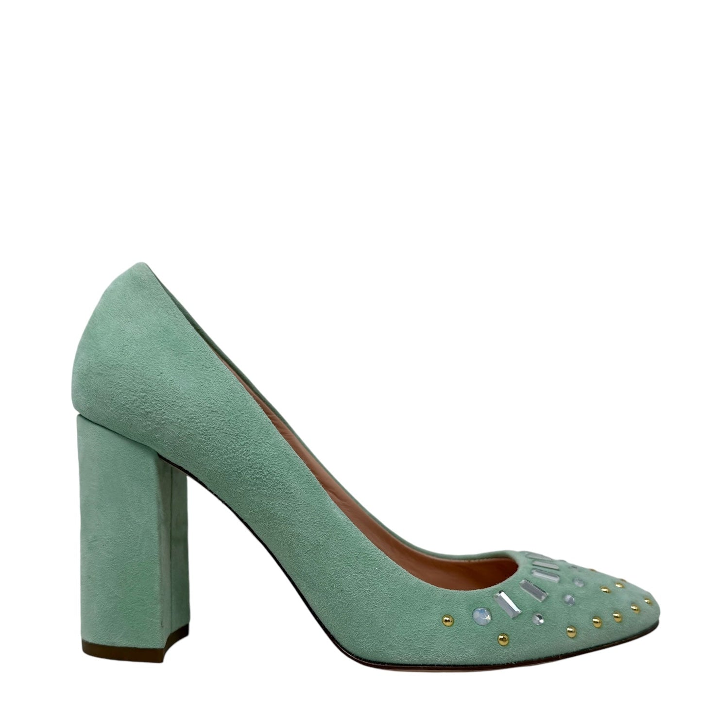 Suede Bell Pump with Jewels By J. Crew In Warm Aqua, Size: 6