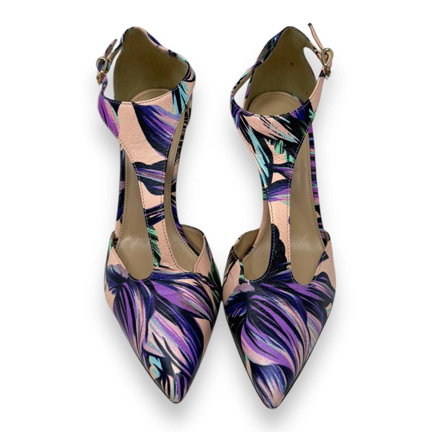 Floral T Strap Shoes Heels Stiletto By J. Crew In Purple & Tan, Size: 6