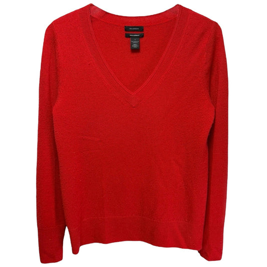 V-Neck Cashmere Sweater By Halogen In Red, Size: S